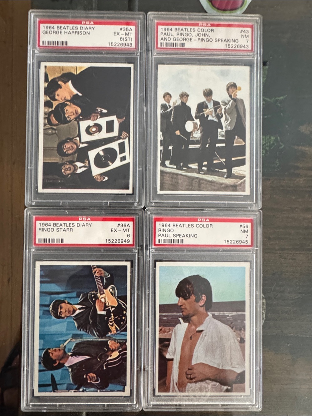 The Beatles 1964 Graded by PSA. Trading Card Set - 4 card lot.